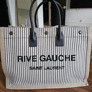 Saint Laurent Rive Gauche Tote Linen and Leather Handbag